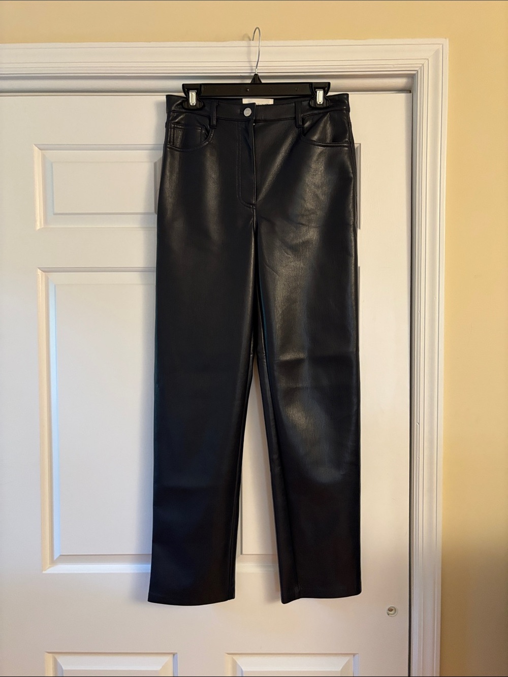 Aritzia Wilfred Navy Faux Leather Straight-Leg Jeans